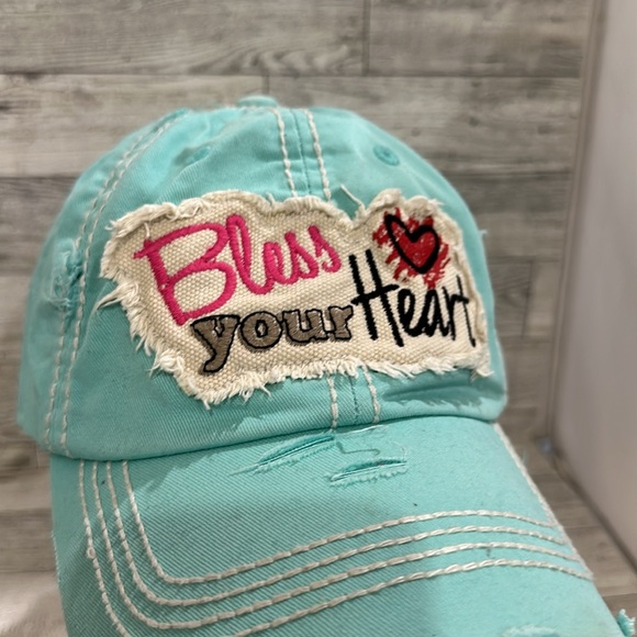 Bless your heart turquoise distressed baseball hat cap - Picture 2 of 7